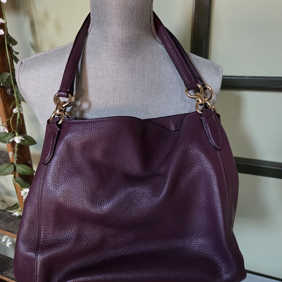 Coach Hallie Eggplant Purple Leather Women's Bag - Picture 3 of 12